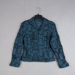 Samuel Dong Jacket Womens Small Blue Textured Wearable Art Luxury Modern